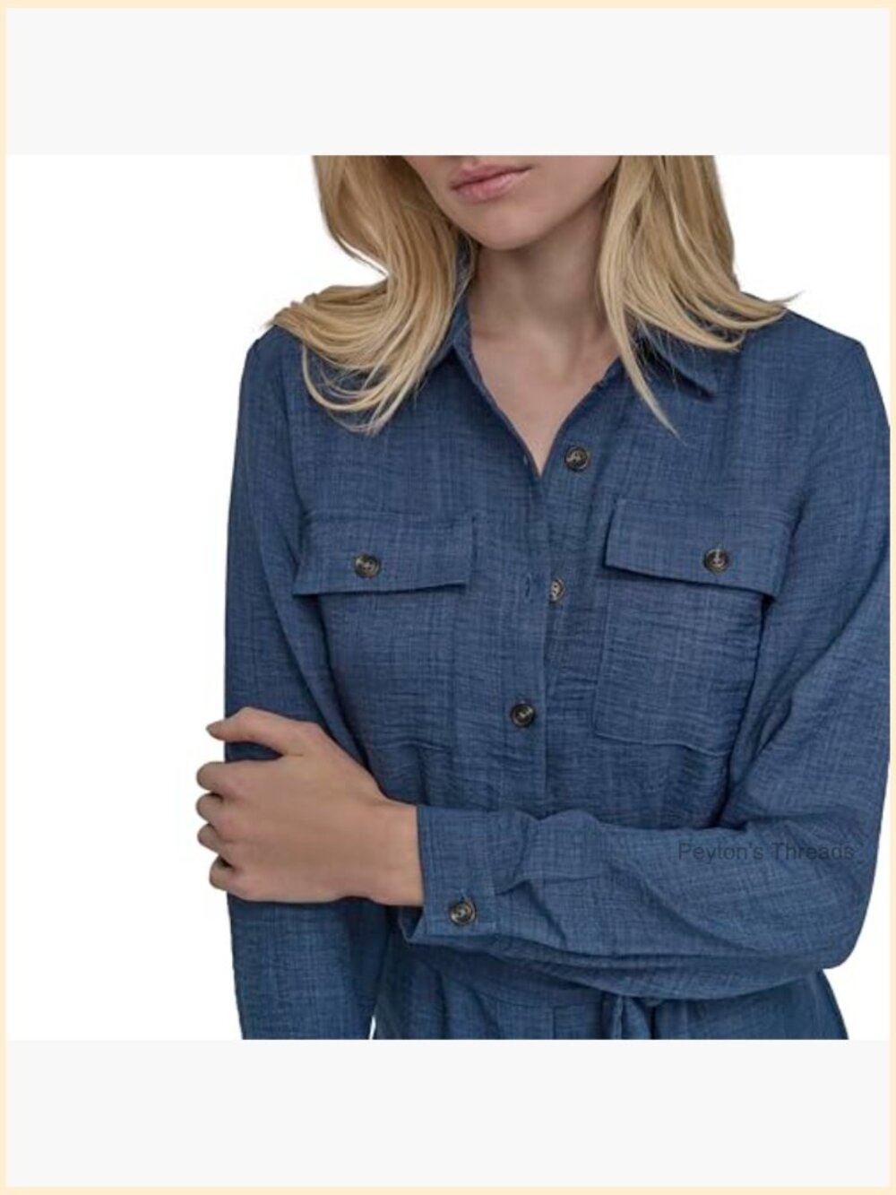 Long Sleeve Collared Tie Waist Midi Shirtdress with Pockets - Picture 5 of 6